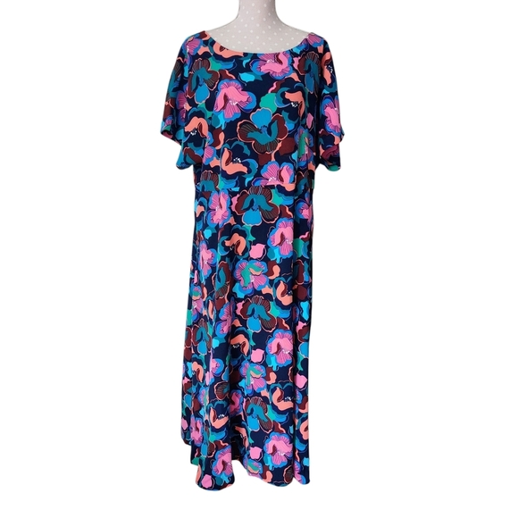 BODEN Cynthia Midi Dress 22-L Navy Chelsea Bloom Short Sleeve - Picture 1 of 14